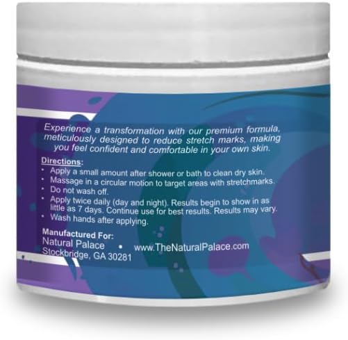 Stretch Mark Reducer Skin Massage Cream, Vegan Formula with Aloe and Collagen. Pregnancy Skin Care, Belly Cream, Sensistive skin types (4oz)