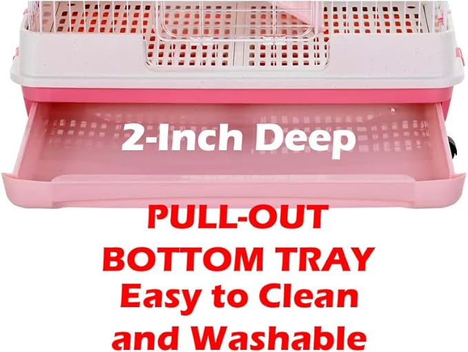 Pink Large Deluxe Indoor Outdoor Guinea Pig Chinchilla Ferret Squirrel Hedgehog Kitten Rabbit Bunny Hutch House Critter Habitat Easy Pull Out Clean 2-Inch Deep Tray with Rolling Casters