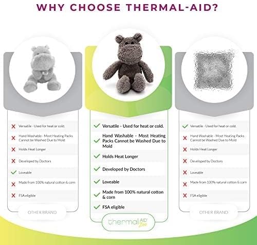 Thermal-Aid® (Happy The Hippo) – Washable Heating Pad & Ice Pack – Plush Hot/Cold Pack with Natural Corn Filling – Reusable Comfort
