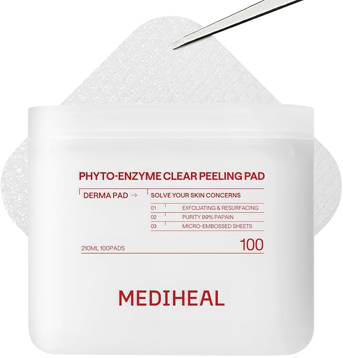 MEDIHEAL Toner Pads [Phyto Enzyme] Clear Peeling - Exfoliating Peeling Pad with LHA & Papaya Enzyme - Helps Blackhead & Whitehead Removal - Vegan Micro Embossed Non-Sensitive Pad (100 Count)