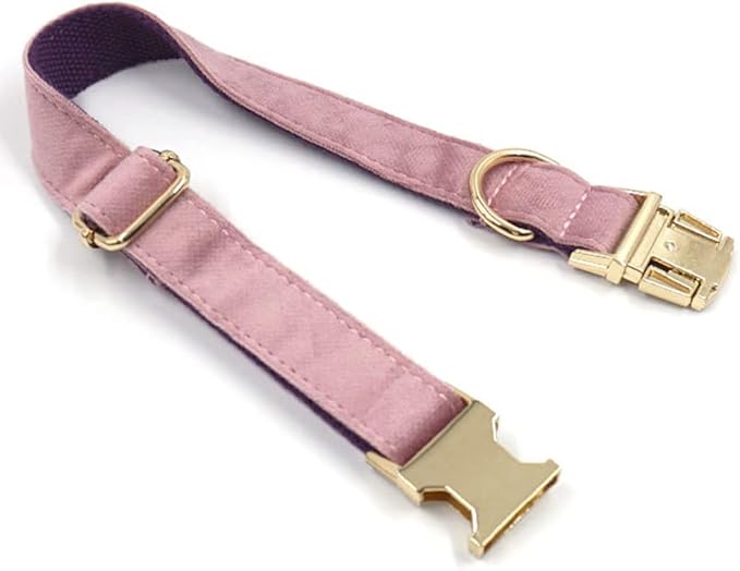 PETDURO Personalized Dog Collar Pink Purple Soft Velvet for Large Medium Small Boy Girl Dogs - Custom Collar with Name Phone Number Engraved on Gold Metal Buckle - Add Leash Bow Set via Customize Now