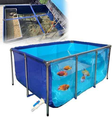 Flexible PVC Fish Breeding Tank with Steel Frame - 50x40x30cm Aquatic Pet Pool, Clear Viewing Window, Easy Assembly, Ideal for Backyard Ponds and Fish Care.