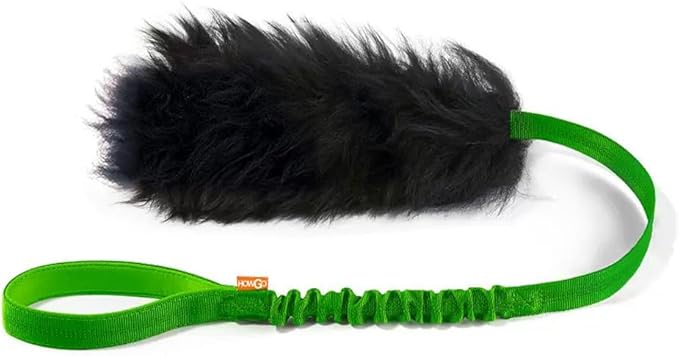 HOWGO Dog Rope Toy,Dog Bungee Chaser Toy 100% Sheepskin,Sheep Smell Tug Toy for All Breeds (Green, Short Without Ball)