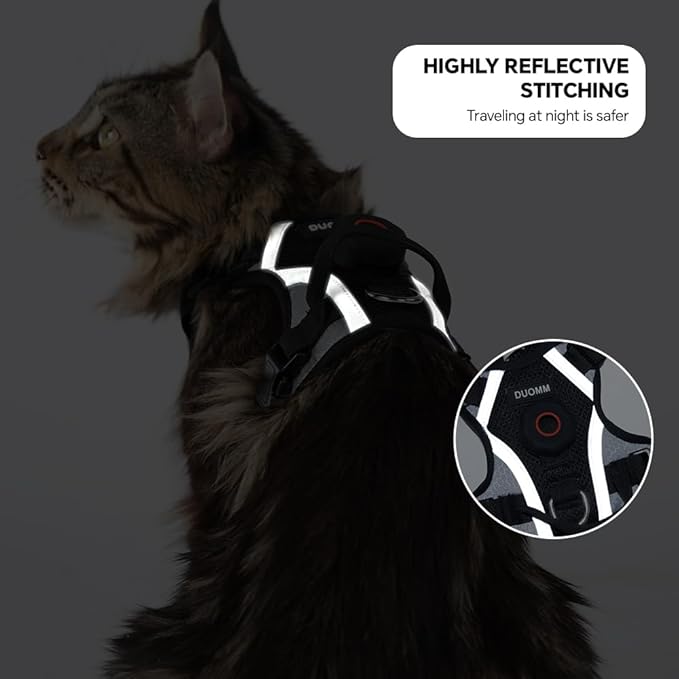 Cat Harness Leash Set with AirTag Holder, Upgraded Escape Proof Vest with Lead for Small Cat Kitten Puppy Small Dog Outdoor Walking, Soft Breathable Mesh Jacket with Reflective Strip (Black, S)
