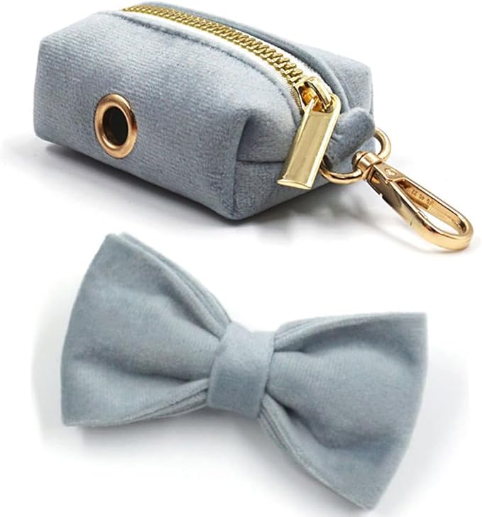 PETDURO Personalized Dog Collar Haze Blue Soft Velvet for Large Medium Small Boy Girl Dogs - Custom Collar with Name Phone Number Engraved on Gold Metal Buckle - Add Leash Bow Set via Customize Now