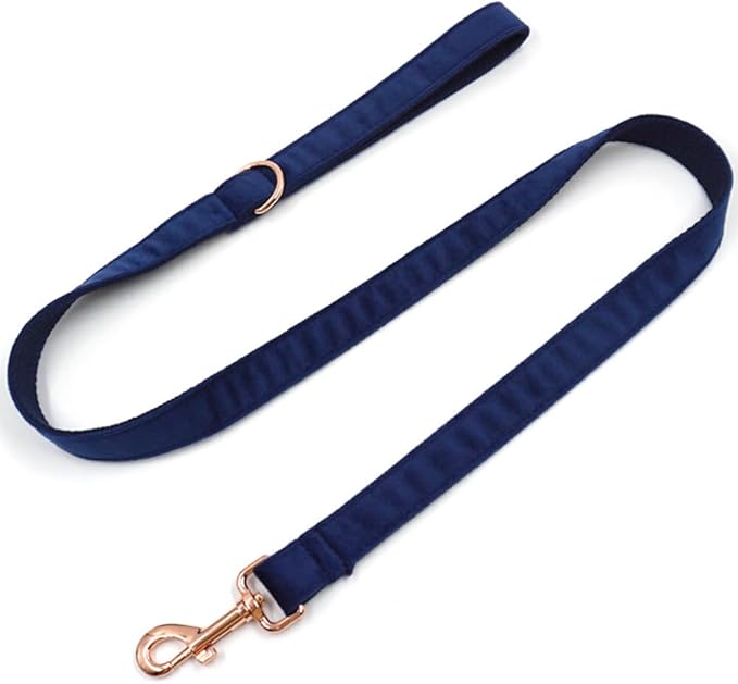 PETDURO Personalized Dog Collar Navy Blue Soft Velvet for Large Medium Small Boy Girl Dogs - Custom Collar with Name Phone Engraved on Rose Gold Metal Buckle - Add Matching Leash Set via Customize Now