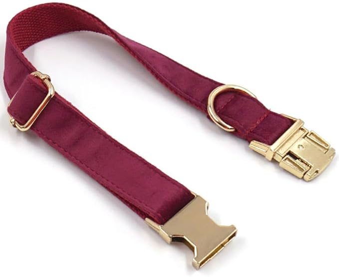 PETDURO Custom Dog Collar Personalized with Name Engraved Gold Metal Buckle for Large Medium Small Girl Dogs - Dog Leash Bow Tie and Harness Available - Soft Comfy Velvet (Claret G, S)