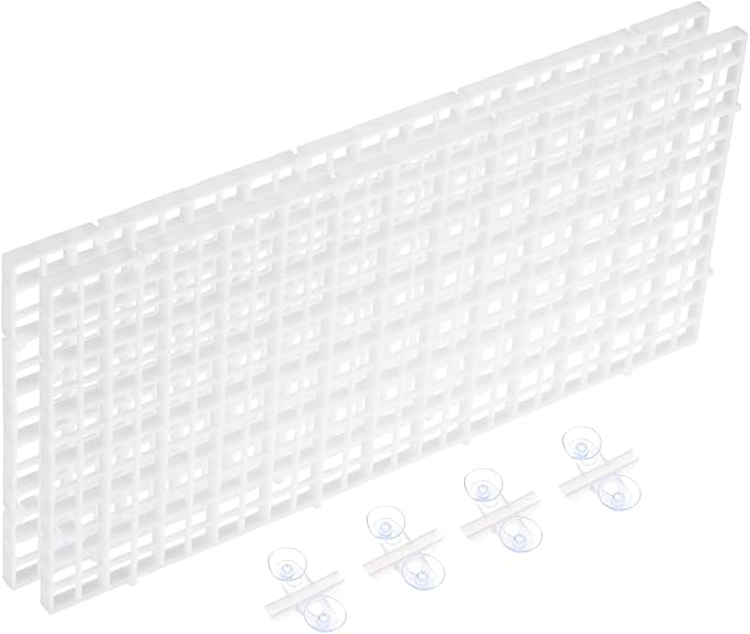 uxcell 2Pcs Aquarium Fish Tank Divider, 12x6 Inch Plastic Egg Crate Light Diffuser Grid Filter Bottom Partition Separator with Sucker Clips and Suction Cups for Aquarium, White
