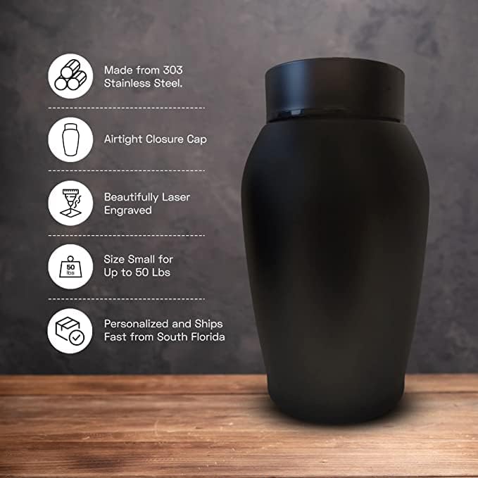 Personalized Custom Engraved Dog Urn with Pets Name and Date - Stainless Steel Cremation urns for Dogs Ashes with Airtight Closure | German Shepperd Silhouette