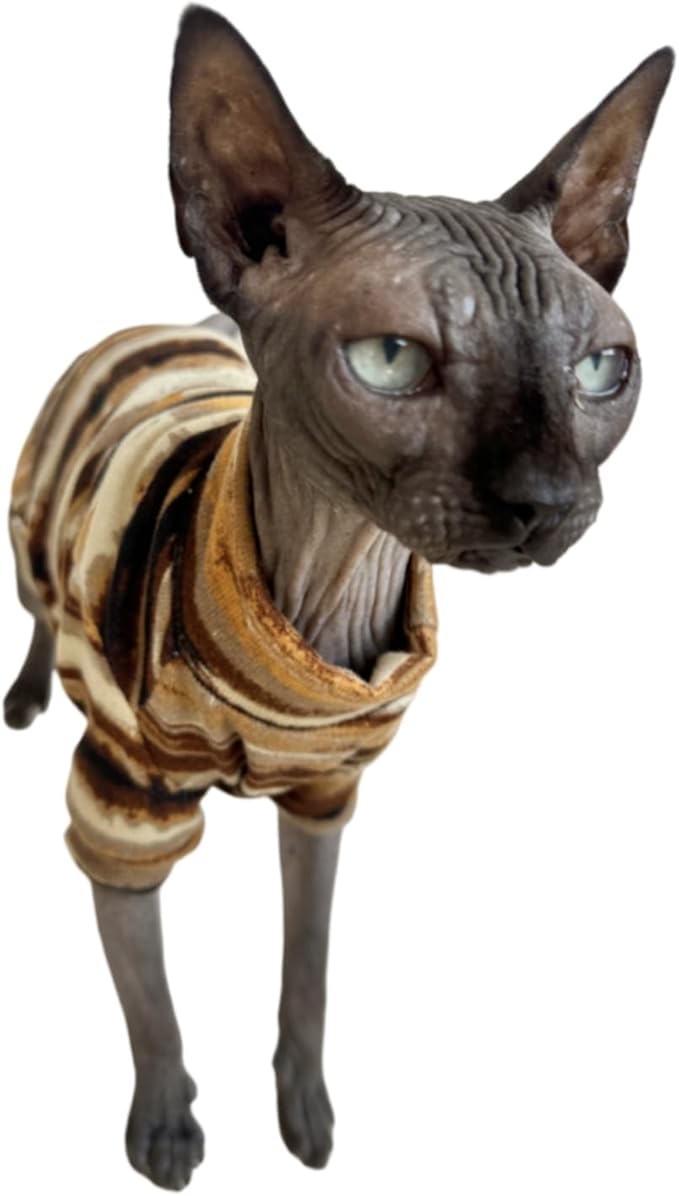 Sphynx Clothes Hairless Cat Shirt Cat Vest Pet Clothes, Round Collar Vest Kitten Shirts, Cats & Small Dogs Apparel (Rust Color, Large)