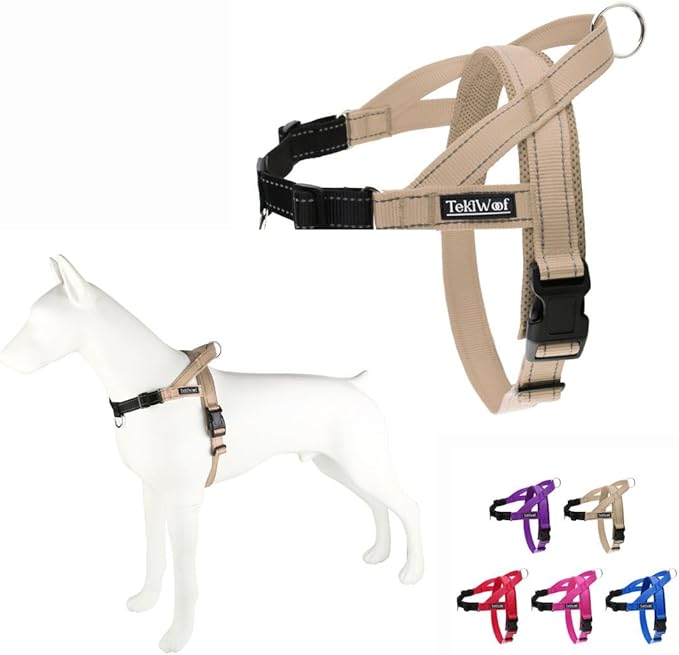 No Pull Dog Harness with Handle, Rear & Front Clip, Adjustable, Easy On/Off, Reflective, Lightweight & Mesh Padded, No Choke. for Small, Medium and Large Dogs (Beige-Black, Large)