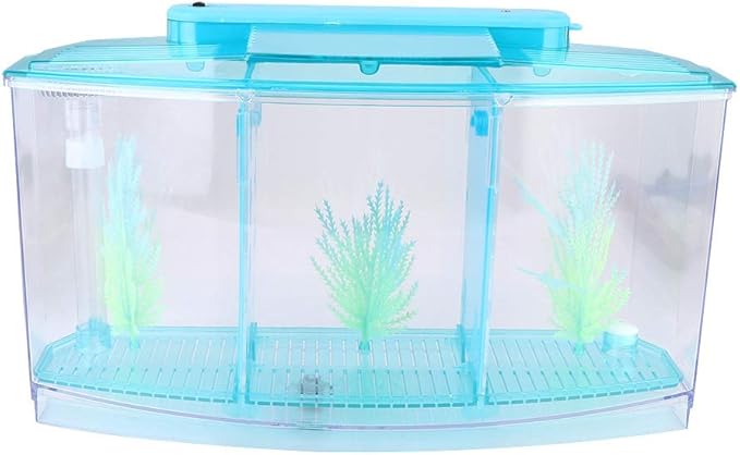 Fish Breeding Box, Aquarium Breeder Box Guppy Breeder Box Acrylic Fish Breeding Box Three Divisions Breeding Isolation Box with LED (Blue)