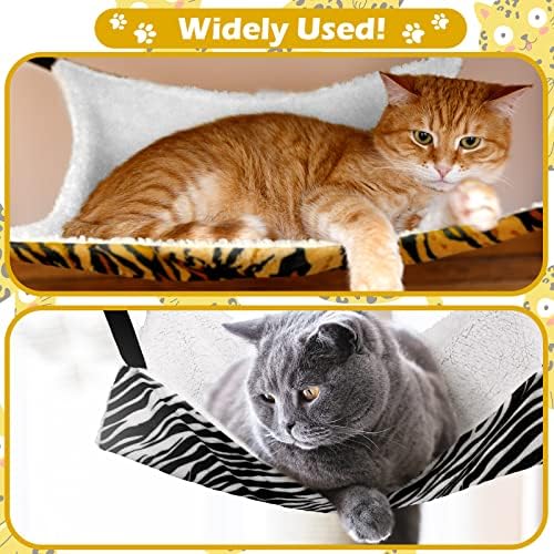 Jetec 2 Pieces Reversible Cat Hanging Hammock Soft Breathable Pet Cage Hammock with Adjustable Straps and Metal Hooks Double Sided Hanging Bed for Small Dogs Rabbits(Zebra, Tiger Stripes,L)