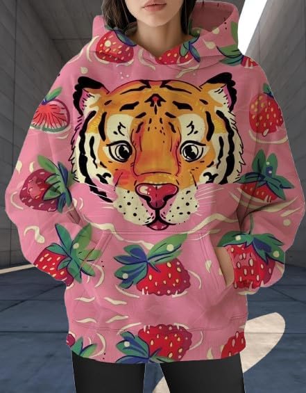 Womens Funny Cat Hoodies Oversized Graphic Hooded Sweatshirt for Women Fall Plus Size Pullover Hoodie Y2K