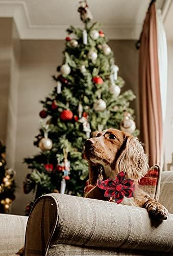 Uniqe Style Paws Christmas Grid Dog Collar, Female or Male Adjustable Puppy Collar with Flower, Durable Floral Pattern Pet for Medium Dogs