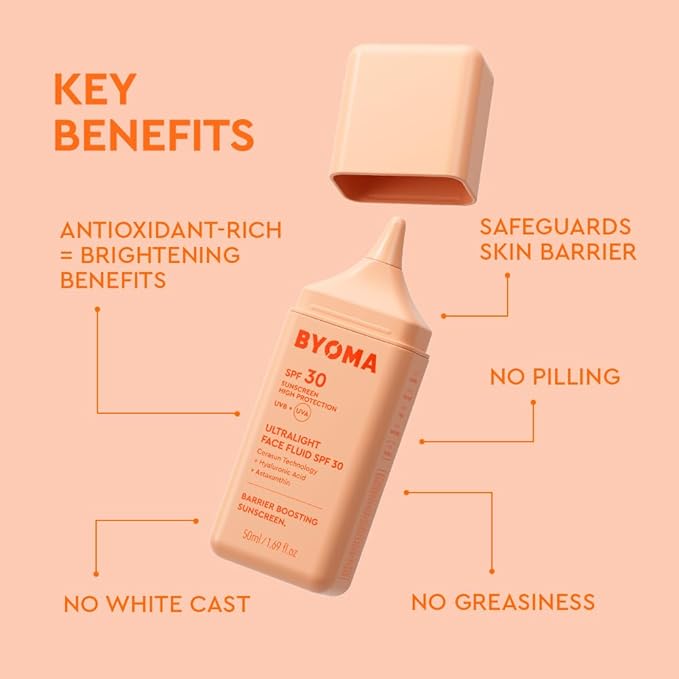 BYOMA SPF 30 Face Fluid - Ultra-Lightweight Facial Sunscreen for All Skin Tones - Luminous Glow, No White Cast - SPF Moisturizer Strengthens Skin Barrier - 1.69 fl.oz