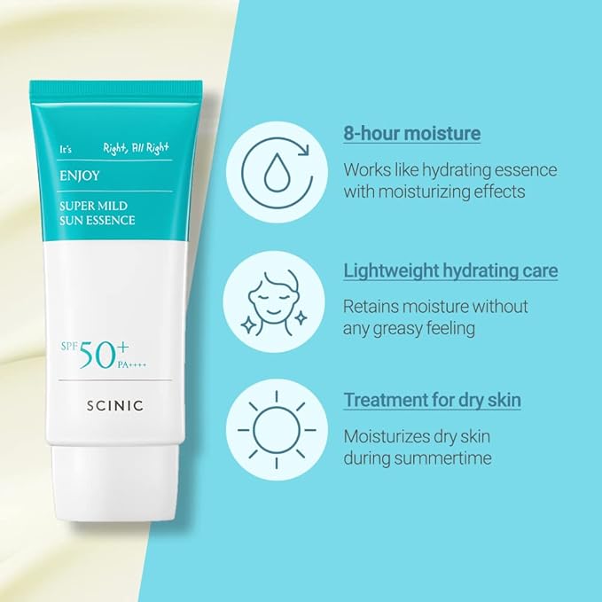 SCINIC Enjoy Super Mild Sun Essence 2 Set SPF50+ PA++++ 1.69 fl oz(50ml) | A Lightweight Hydrating Sun Essence That leaves No Sticky Feeling | Korean Skincare