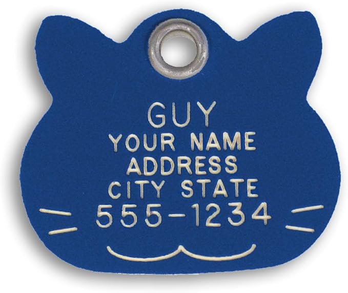 LuckyPet Plastic Pet ID Tags - Dog Personalized IDs - Durable Engraved Name Noiseless Tag - Suitable for Dogs and Cats - Outlasts Most Aluminum Tags - Large, Blue Cat