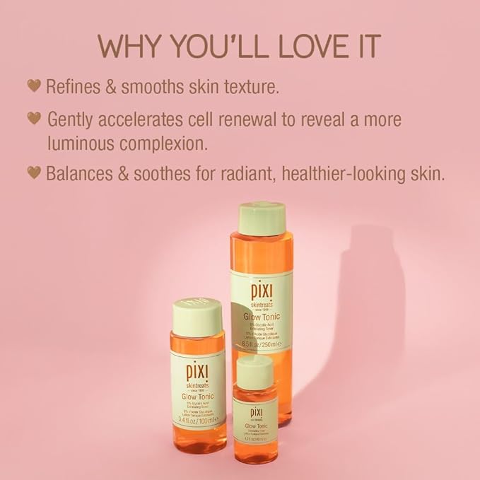 Pixi Glow Tonic Balancing Face Toner Glycolic Acid for Radiant Skin and Daily Brightening (8.5 fl oz / 250 ml)