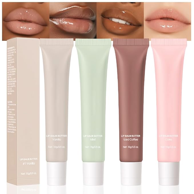 4 Pcs Summer Lip Butter Lip Balm, Ultra-Hydrating Natural Vegan Lip Balm, Sheer-Tinted Shine & Hydration Lip Care, Soothes & Softens Dry Lips Skincare, Bálsamo labial hidratante (#1+2#+3#+4#)