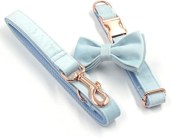 PETDURO Custom Dog Collar Personalized with Name Engraved Quick Release Rose Gold Metal Buckle for Large Medium Small Girl Dogs - Dog Leash and Bow Tie Available - Soft Comfy Velvet (Sky Blue, XL)
