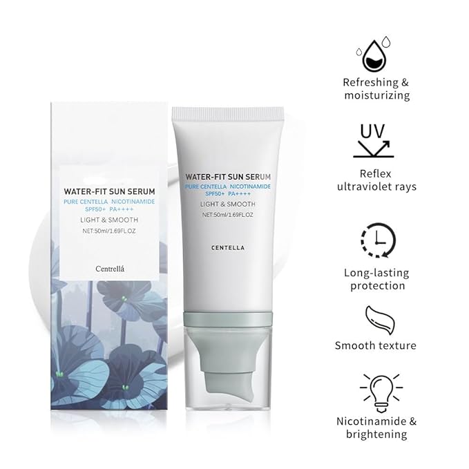 Centella Sunscreen,Centella SPF50 Water-Fit Sun Serum Light & Smooth Hyalu Cica Sunscreen ﻿