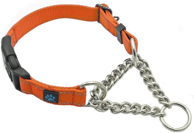 Max and Neo Stainless Steel Chain Martingale Collar - We Donate to a Dog Rescue for Every Collar Sold (Medium, Orange)