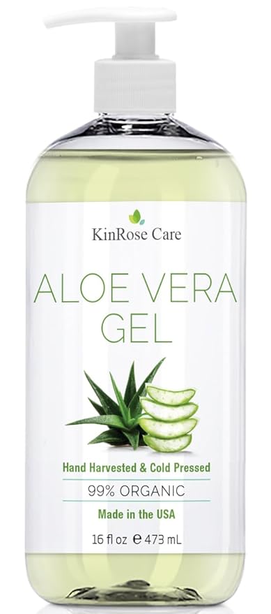 16oz Organic Aloe Vera Gel for Face, Skin, Hair & Sunburn Relief - From 100 Percent Pure Aloe Vera - Cold Pressed, Vegan, Unscented - Made in USA.