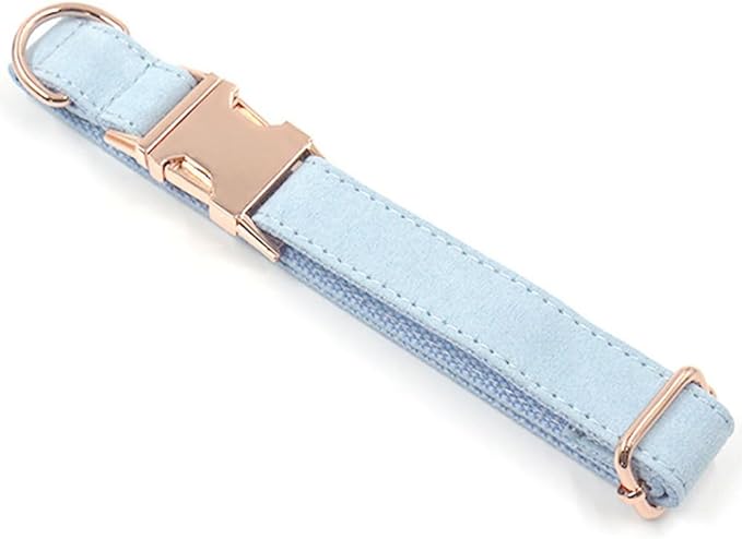 PETDURO Personalized Dog Collar Light Blue Soft Velvet for Large Medium Small Boy Girl Dogs - Custom Collar with Name Phone Engraved on Rose Gold Metal Buckle - Add Leash Bow Set via Customize Now