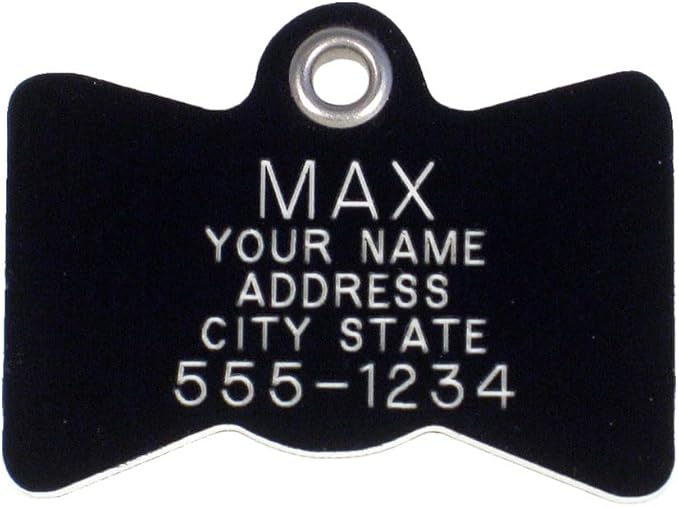 LuckyPet Plastic Pet ID Tags - Dog Personalized IDs - Durable Engraved Name Noiseless Tag - Suitable for Dogs and Cats - Outlasts Most Aluminum Tags - Small, Black Bowtie