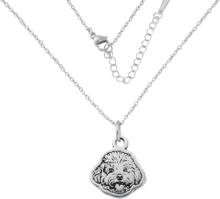 Personalized Pet Portrait Memorial Necklace - Stainless Steel Custom Engraved with Photo, Name & Date, Keepsake Jewelry Gift for Dog Mom, Cat Dad, Animal Lovers (Adjustable Chain)