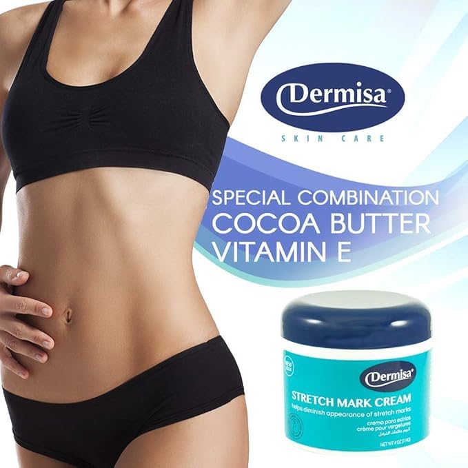 Dermisa Stretch Mark and Scar Cream with Cocoa Butter, Collagen, Elastin and Vitamin E - Intensive Body Moisturizer for Elasticity and Skin Repair - 4oz, Pack of 2