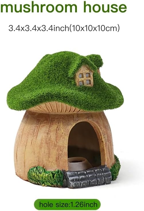 Fish House for Aquarium Aquarium Decorations Fish Hideout Mushroom Fish Tank House with Lifelike Moss (Mushroom)