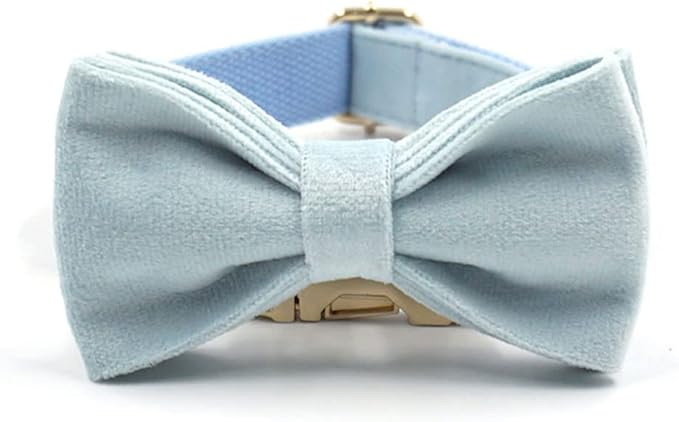 PETDURO Personalized Dog Collar Sky Blue Soft Velvet for Large Medium Small Boy Girl Dogs - Custom Collar with Name Phone Number Engraved on Gold Metal Buckle - Add Leash Bow Set via Customize Now