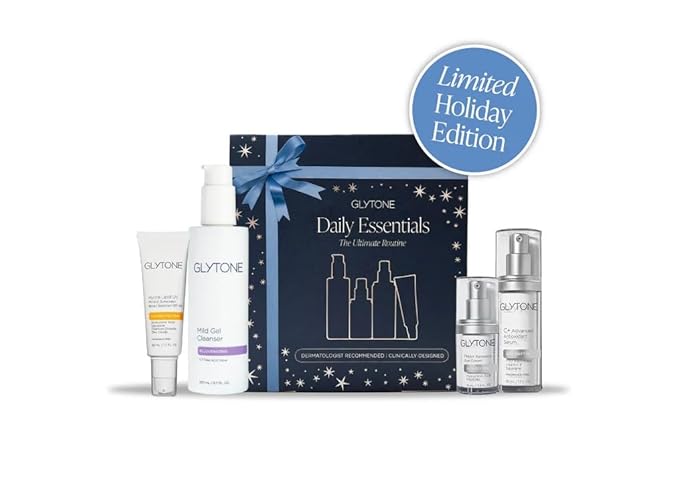 Glytone Daily Essential Kit - Skincare Set Features Cleanser, C Serum, Eye Cream & Sunscreen SPF 40+ - Daily Skin Care Kit to Cleanse, Bright, Hydrate & Protect - 5-Pieces Complete Routine
