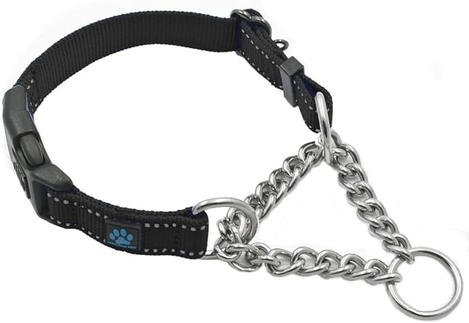 Max and Neo Stainless Steel Chain Martingale Collar - We Donate to a Dog Rescue for Every Collar Sold (Large, Black)