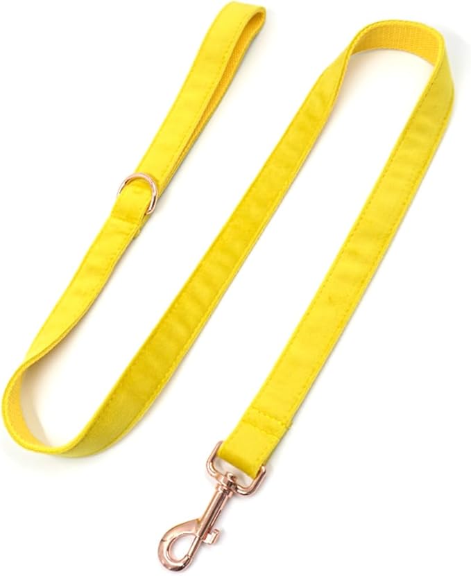 PETDURO Custom Dog Collar Personalized with Name Engraved Quick Release Rose Gold Metal Buckle for Large Medium Small Girl Dogs - Dog Leash and Bow Tie Available - Soft Comfy Velvet (Yellow, S)