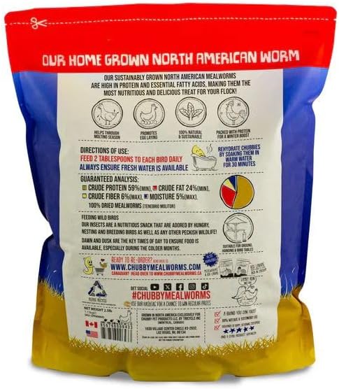 Chubby North American Grown Dried Mealworms | 2.5?lbs | Non-GMO High-Protein Treats for Chickens, Ducks & Wild Birds – Sustainable Chicken Feed