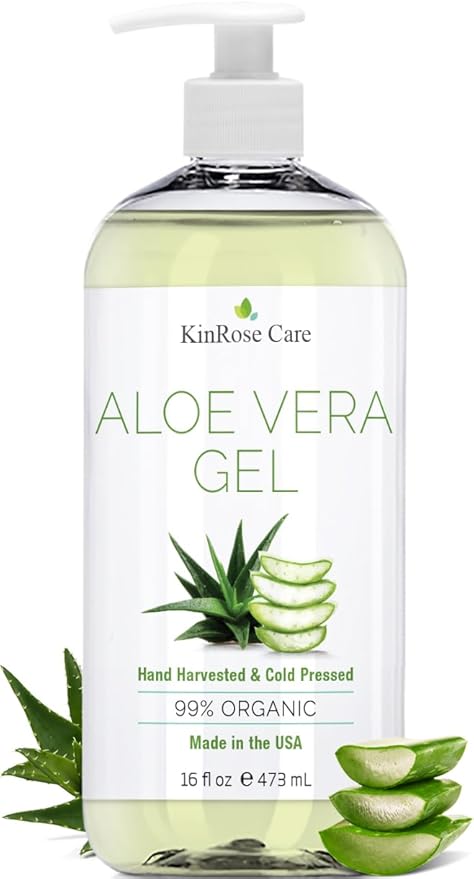 16oz Organic Aloe Vera Gel for Face, Skin, Hair & Sunburn Relief - From 100 Percent Pure Aloe Vera - Cold Pressed, Vegan, Unscented - Made in USA.
