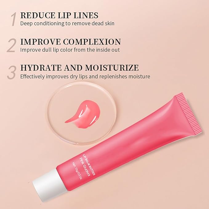 Summer Lip Butter Lip Balm, Ultra-Hydrating Natural Vegan Lip Balm, Sheer-Tinted Shine & Hydration, Soothes & Softens Dry Lips Skincare, Bálsamo labial hidratante #5 Pink Guava