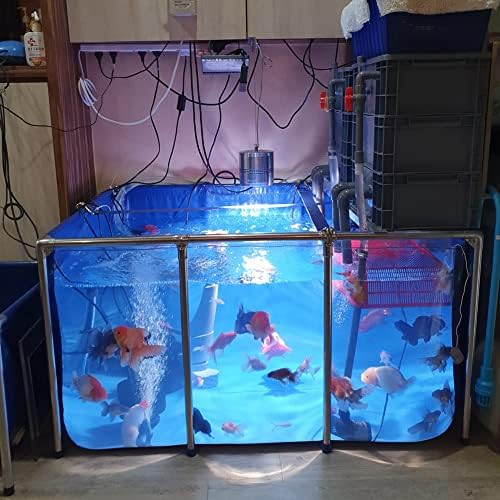 Large Outdoor Aquarium Pool Pond with Transparent Panel, Durable PVC Canvas, Steel Frame, Drain Valve - Perfect for Fish Breeding and Backyard Decor
