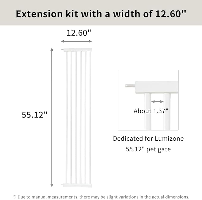 Lumizone Extra Tall Cat Gate Extension Kit 55.12" High Pressure Mounted 2025 New 12.60" Extra Wide 1.37" Gap No Drilling Tall Pet Gate for Dogs (White, 55.12" H x 12.60" W, Extension)