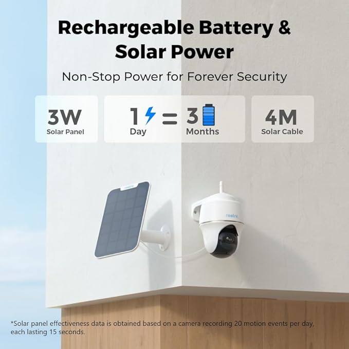 REOLINK Argus PT Lite+SP - 3MP Solar Wireless Camera Security Outdoor, 360° Pan-Tilt, Person/Vehicle Detection, 2.4GHz WiFi Solar Powered Camera for Home Security, No Monthly Fee, Local Storage