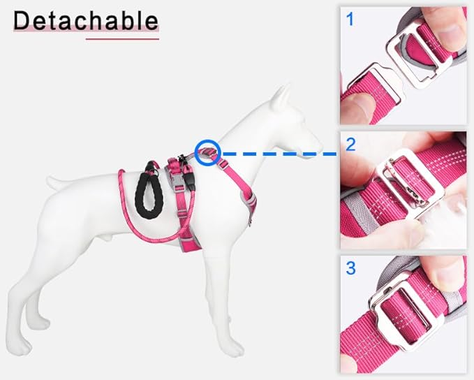 Adjustable Dog Harness - No Pull, Reflective, Soft Padded for Small, Medium, Large Dogs - Includes Leash Pink M
