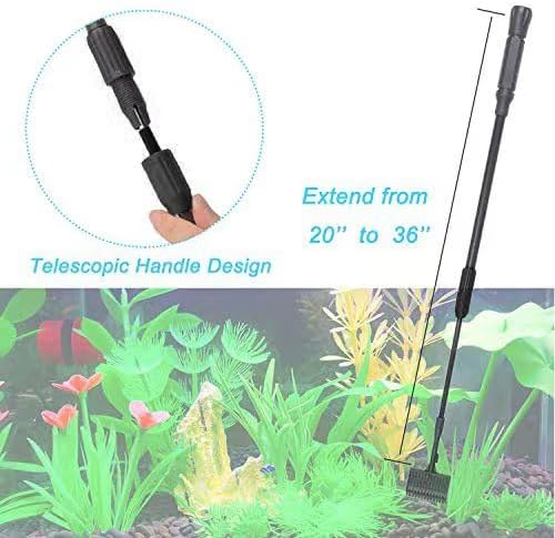 Carefree Fish 9IN1 Aquarium Cleaning Tools Long Handle Adjustable Length 20~36Inch Fish Tank Cleaner Kit Alage Scraper Scrubber Brushes Set Plant Scissor Long Tweezer