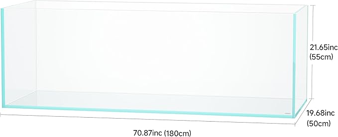 LANDEN 180 Standard Tank 114.19 Gal Rimless Low Iron Aquarium XL Fish Tank, Bookshelf Aquarium, W70.87×D19.69×H21.26 in (180×50×55cm) 19mm Thickness with Black Nano Foam Leveling mat Included