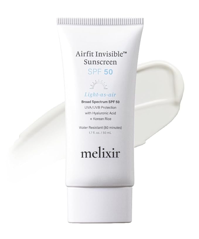 Melixir Airfit Invisible™ Sunscreen SPF 50, Broad Spectrum Korean Rice Sunscreen for Face, Hyaluronic Acid, Moisturizing Daily Protection for Sensitive Skin, No White Cast, Waterproof (1.7fl.oz./50ml) | Korean Rice, Hyaluronic Acid, Broad Spectrum, Sun...