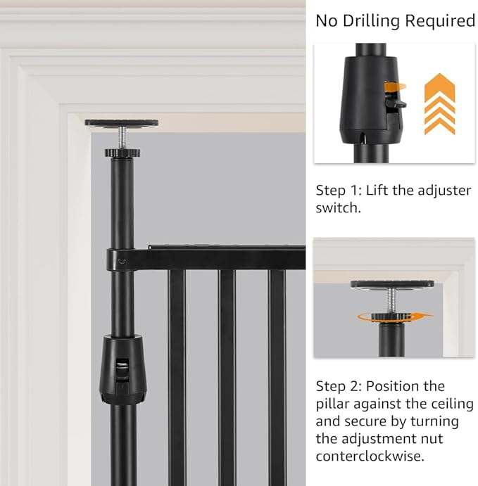 unipaws 86" High Extra Tall Cat Gate, Auto Closing and No Drilling Safety Gate for Doorway Hallway Stairs, Cat Dog Proof, Fit for 35"-38" Wide Opening, Indoor Use, Black