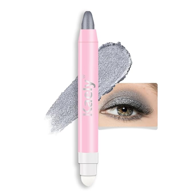 evpct 1Pcs Dazzling Grey Shimmer Cream Eye Shadow Brightener Sticks for Eyes, Double Ended Cream Eyeshadow Stick Pencil Pen with Applicator, Eye Shadow Palette Highlighter Makeup Waterproof Pigmented