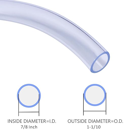 DERNORD PVC Tubing 7/8"ID X 1-1/10"OD Flexible Clear Vinyl Hose 10 Feet for Food Grade